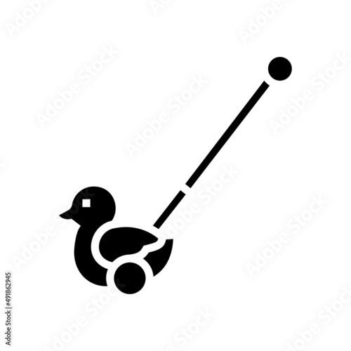 duck stick push toy glyph icon vector. duck stick push toy sign. isolated contour symbol black illustration