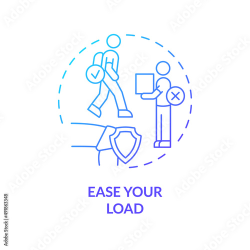 Ease your load blue gradient concept icon. Natural relief from arthritis pain advice abstract idea thin line illustration. Reduce strain. Isolated outline drawing. Myriad Pro-Bold font used