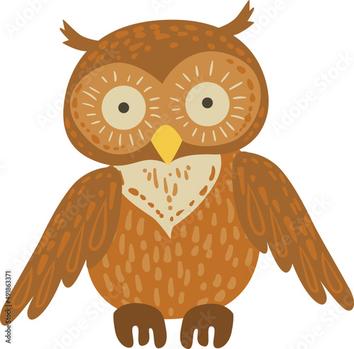 Feathered Brown Owl as Forest Nocturnal Bird with Large Eyes and Beak