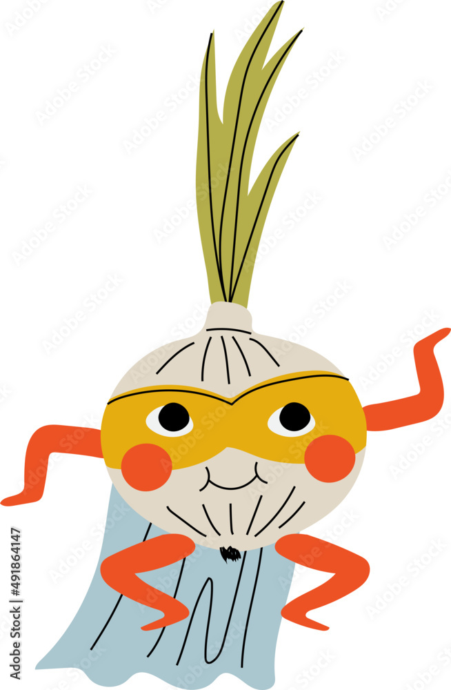 Cute Onion Superhero Character Wearing Mask and Cloak Having Super ...