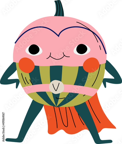 Cute Watermelon Superhero Character Wearing Mask and Cloak Having Super Power