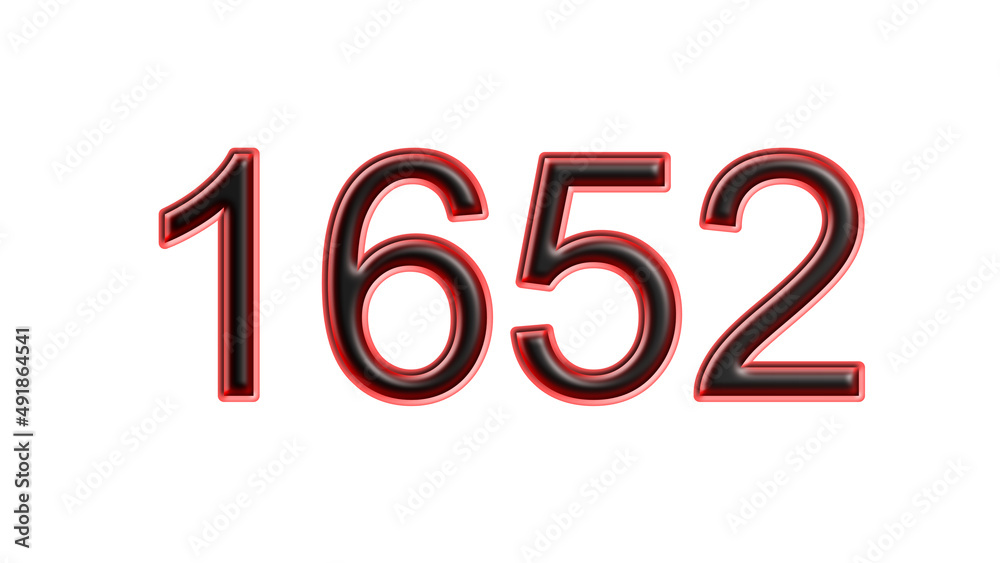 red 1652 number 3d effect white background red 1652 number 3d effect white background