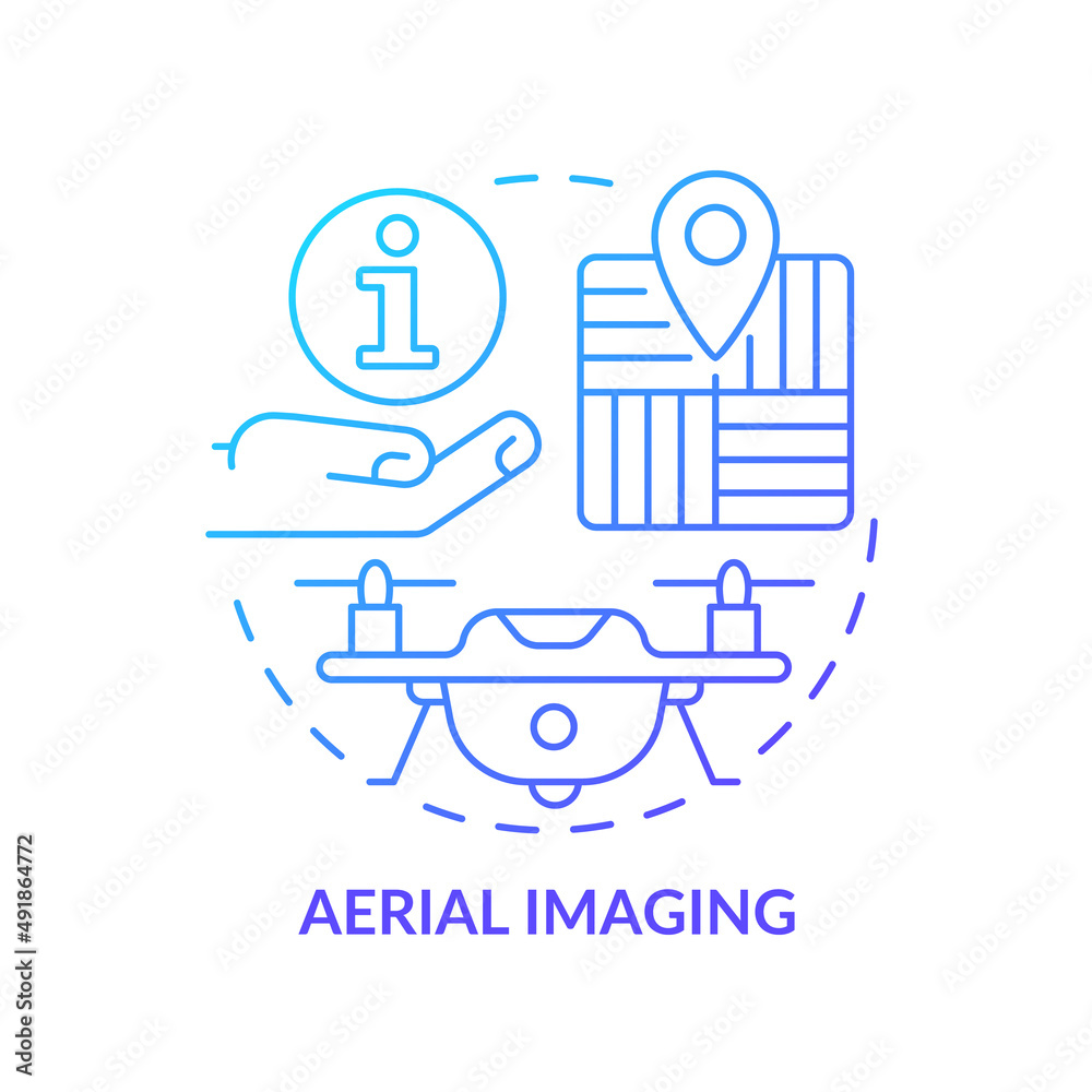 Aerial imaging blue gradient concept icon. Agricultural drones for areas planning. Farming trends abstract idea thin line illustration. Isolated outline drawing. Myriad Pro-Bold font used