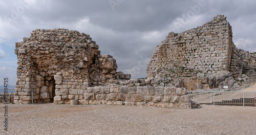 View of the ruined Western and South Western Towers of Nimrod fortress (castle), located in Northern Golan, at the southern slope of Mount Hermon, the biggest Crusader-era castle in Israel photo