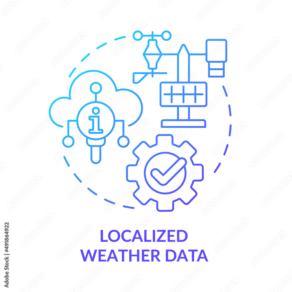 Localized weather data blue gradient concept icon. Meteorology data. Current Farming trends abstract idea thin line illustration. Isolated outline drawing. Myriad Pro-Bold font used
