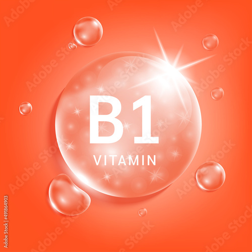 Serum collagen vitamin B1, Red drop water. Vitamin complex with Chemical formula from nature. Medical and scientific concepts. Beauty treatment nutrition skin care design. 3D Realistic Vector EPS10.