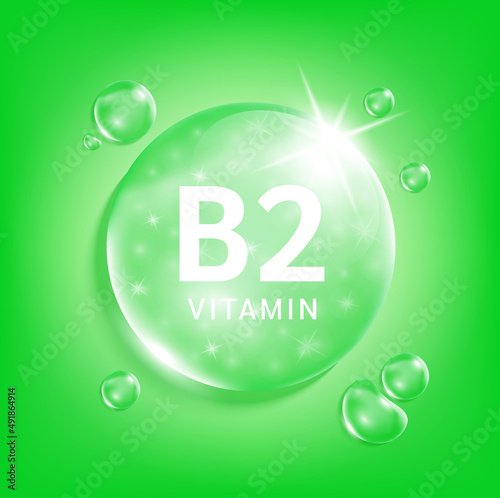 Serum collagen vitamin B2, Green drop water. Vitamin complex with Chemical formula from nature. Medical and scientific concepts. Beauty treatment nutrition skin care design. 3D Realistic Vector EPS10.