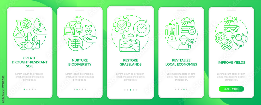 Regenerative culture green gradient onboarding mobile app screen ...
