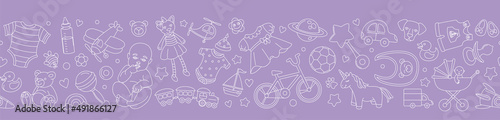 Newborn boy girl baby shower seamless doodle line pattern birthday party.