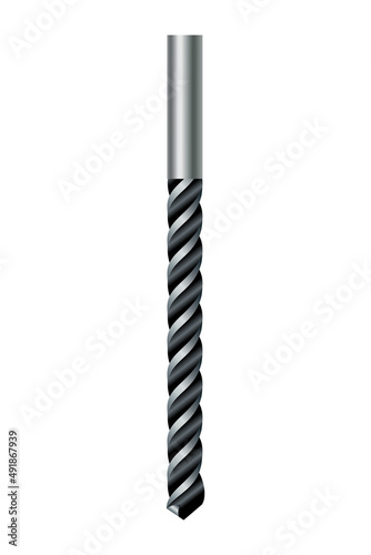 Drill bit of steel or other metal twist shape. Professional nozzle for drill hammer or screwdriver. Vector icon isolated on white background