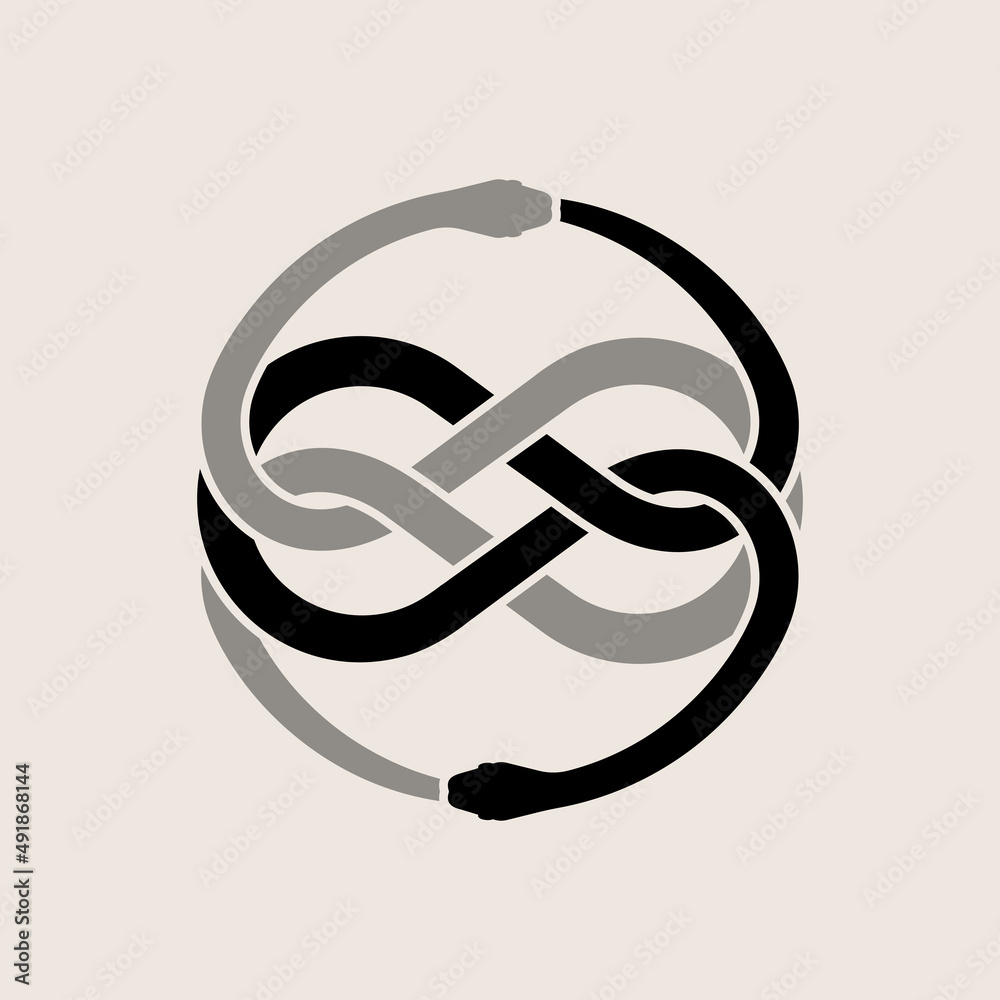 Two Entwined Snakes, Ouroboros Symbol. Serpent Eating Its Own Tale  Silhouette. Vector Illustration, Eps 10 เวกเตอร์สต็อก | Adobe Stock