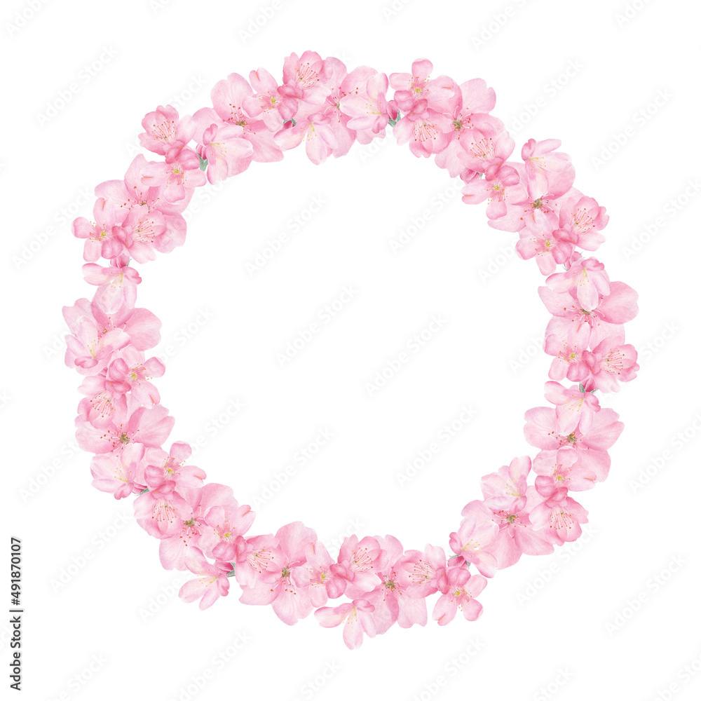 Watercolor wreath with sakura Watercolor wreath with sakura