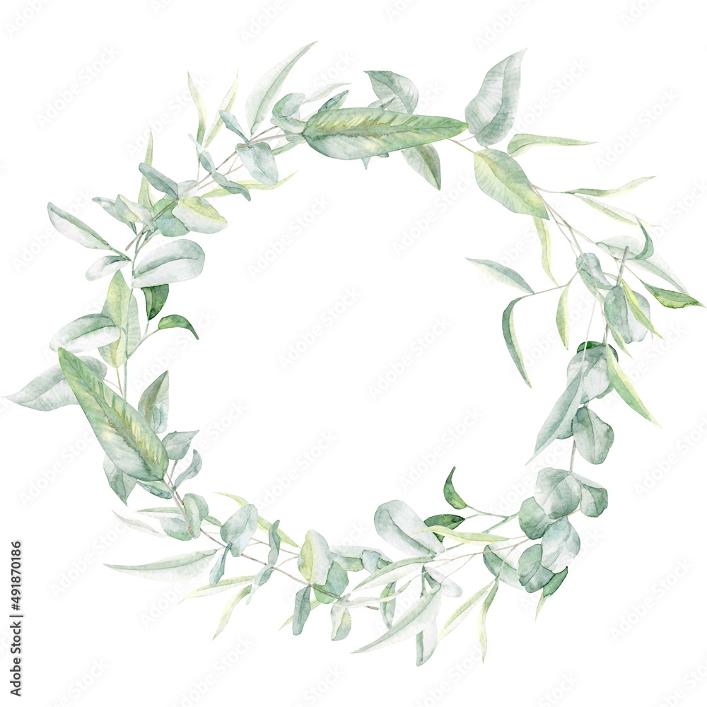 Watercolor wreath with eucalyptus Watercolor wreath with eucalyptus