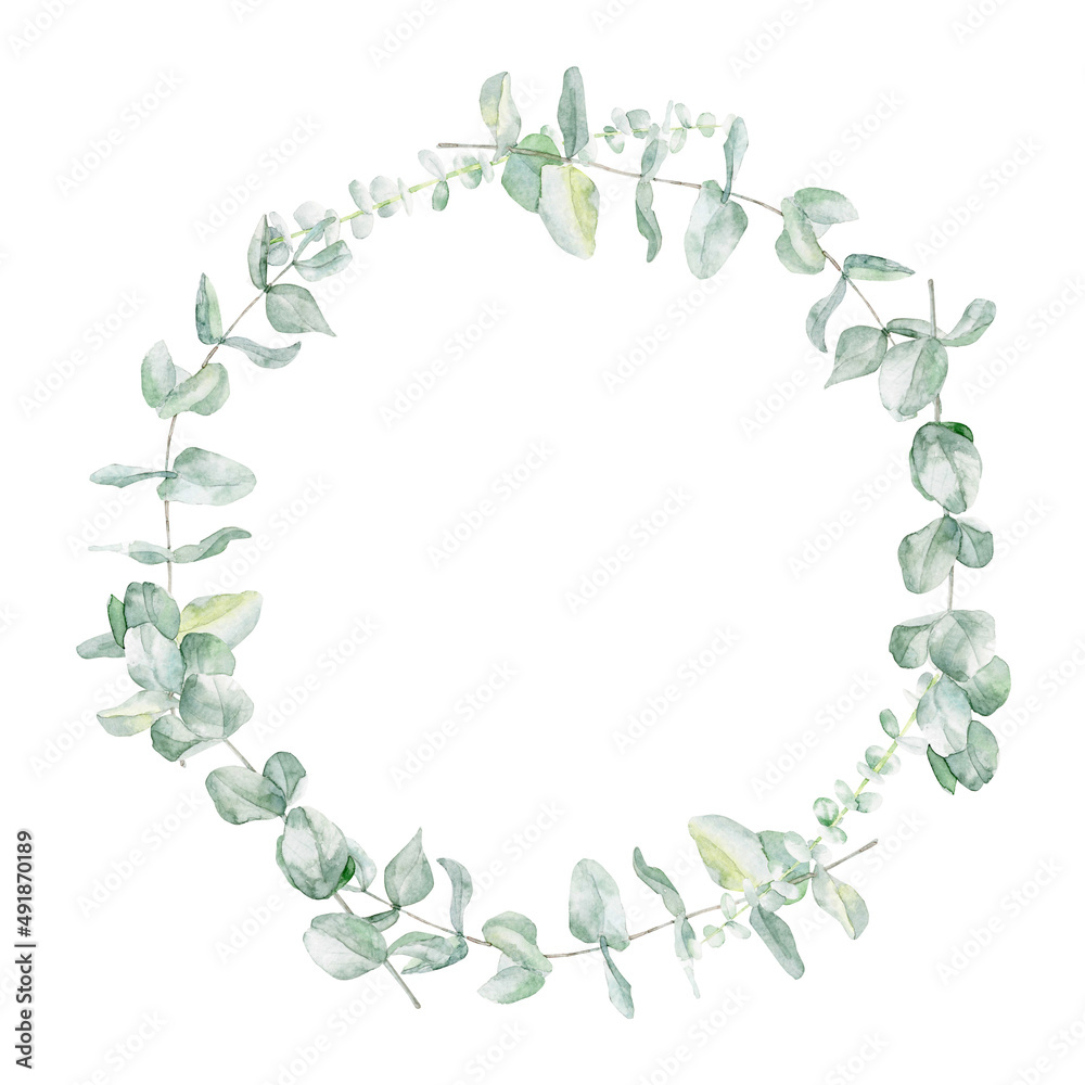 Watercolor wreath with eucalyptus