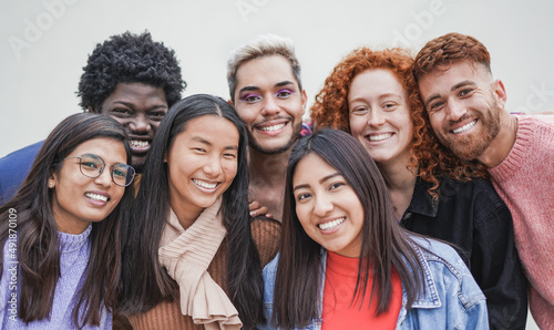 Group of young multiracial people smiling on camera - Friendship and diversity concept photo