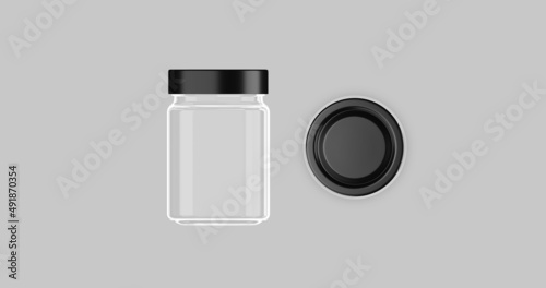 Premium Glass Jar with black metal lid 3D Illustration photo