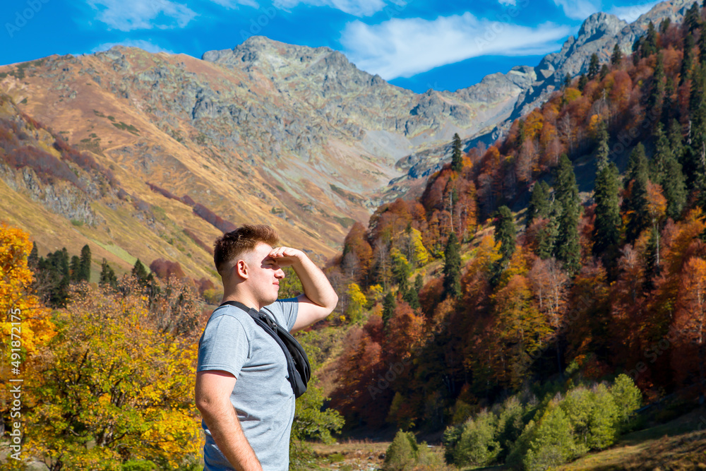 Teen tourist in the mountains of Abkhazia.