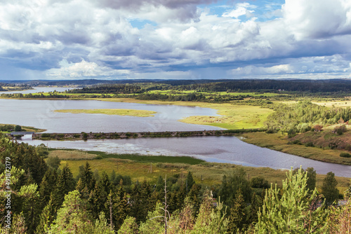 Picturesque view from the mountain to the bay in Karelia.