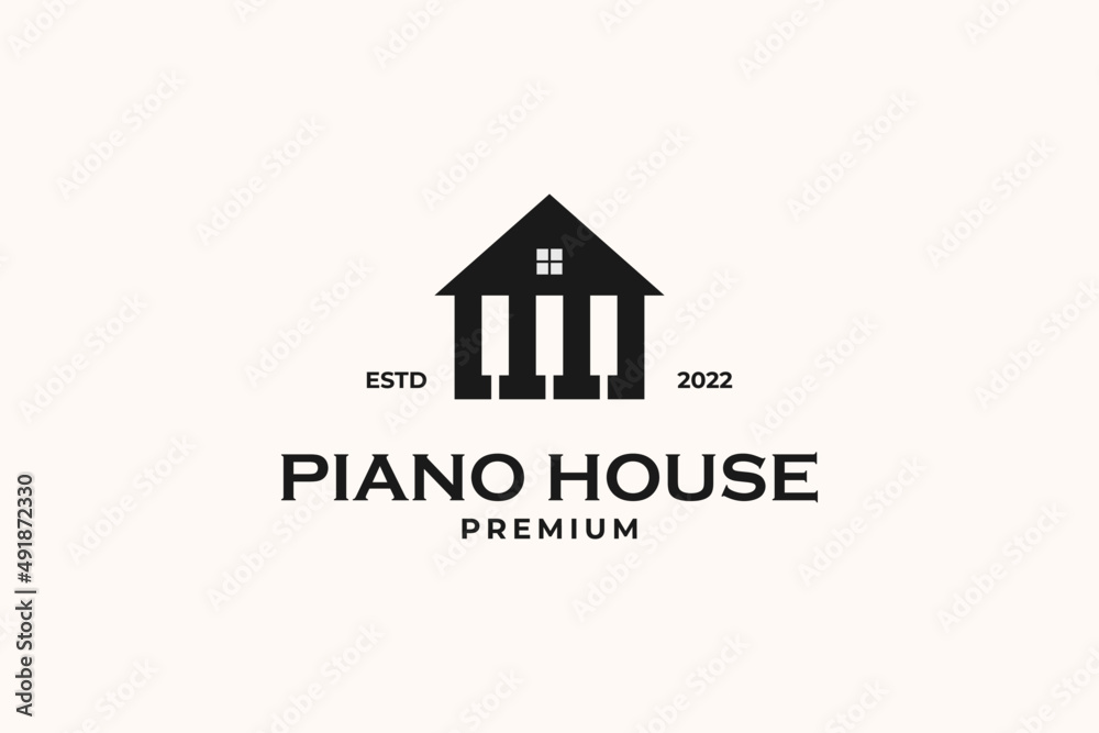 House piano logo design vector template