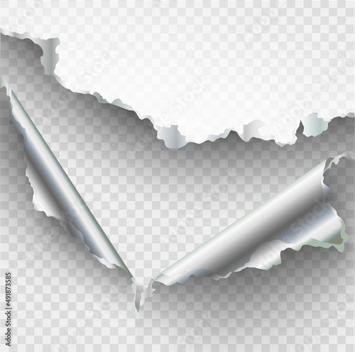 ragged Hole torn in ripped metal on transparent background
