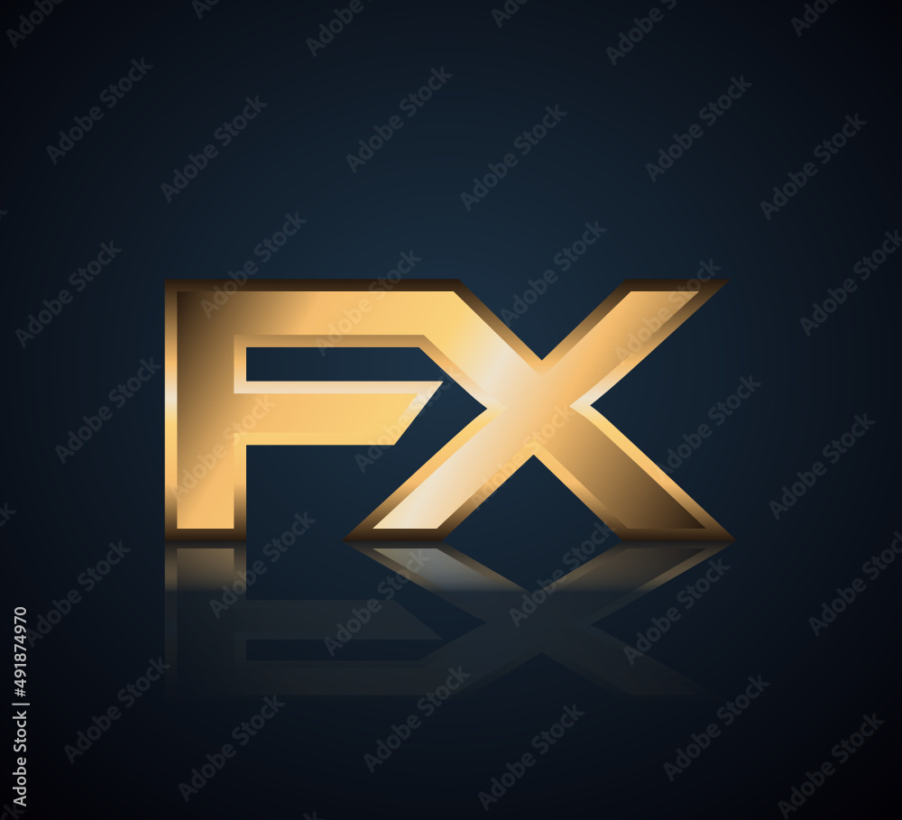 Modern Initial logo 2 letters Gold simple in Dark Background with Shadow Reflection FX
