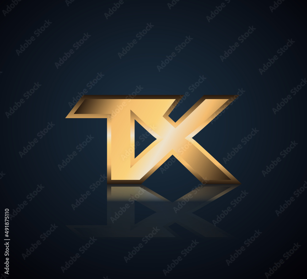 Modern Initial logo 2 letters Gold simple in Dark Background with Shadow Reflection TX Modern Initial logo 2 letters Gold simple in Dark Background with Shadow Reflection TX