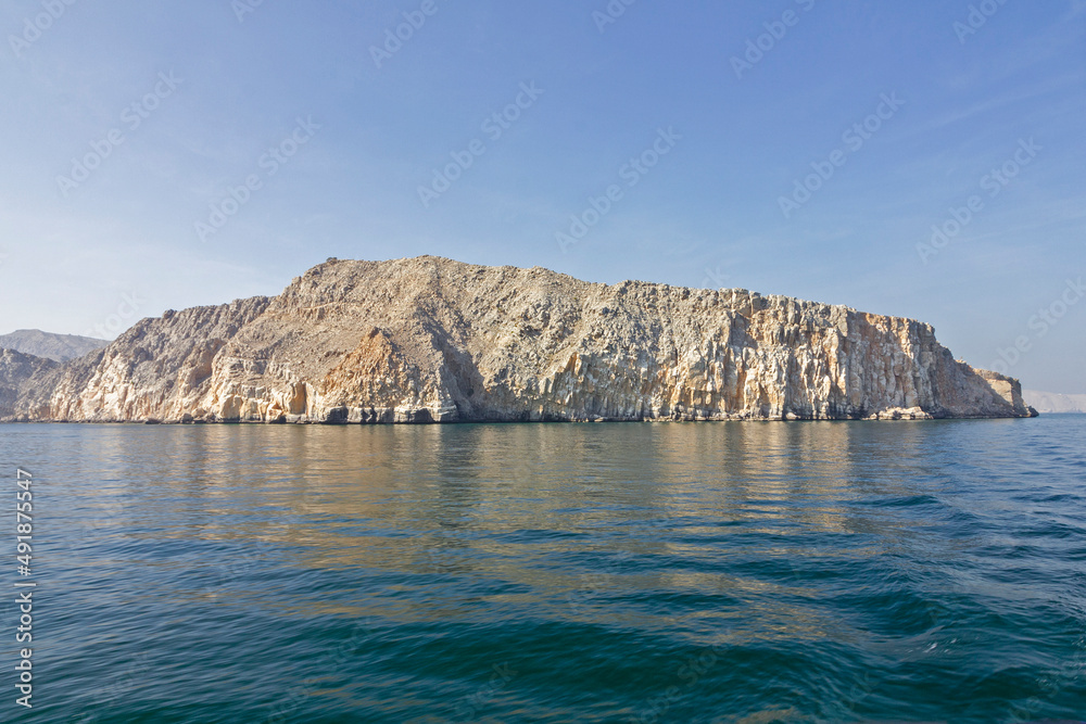 Sea bay with mountain fiords, Oman.  Khasab. Musandam peninsula.