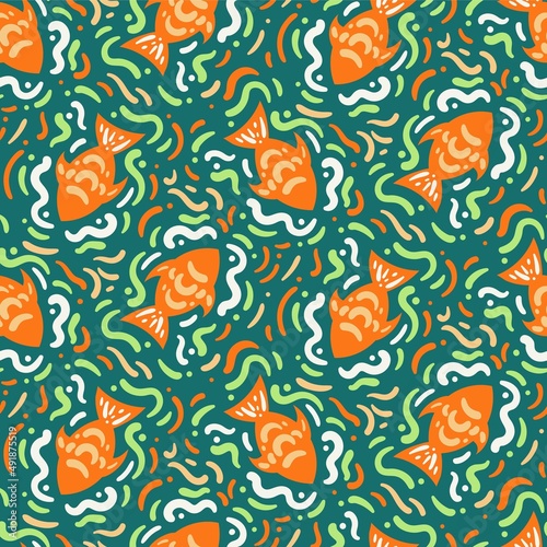 seamless pattern orange fish ocean creative design background vector illustration