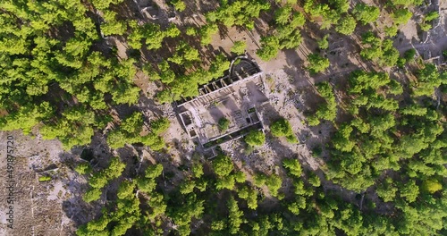 Top down birds eye view panning aerial shot of Seleukia (Lybre) Ancient City located in Manavgat Antalya photo