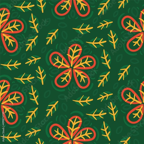 seamless pattern green red flower creative design background vector illustration