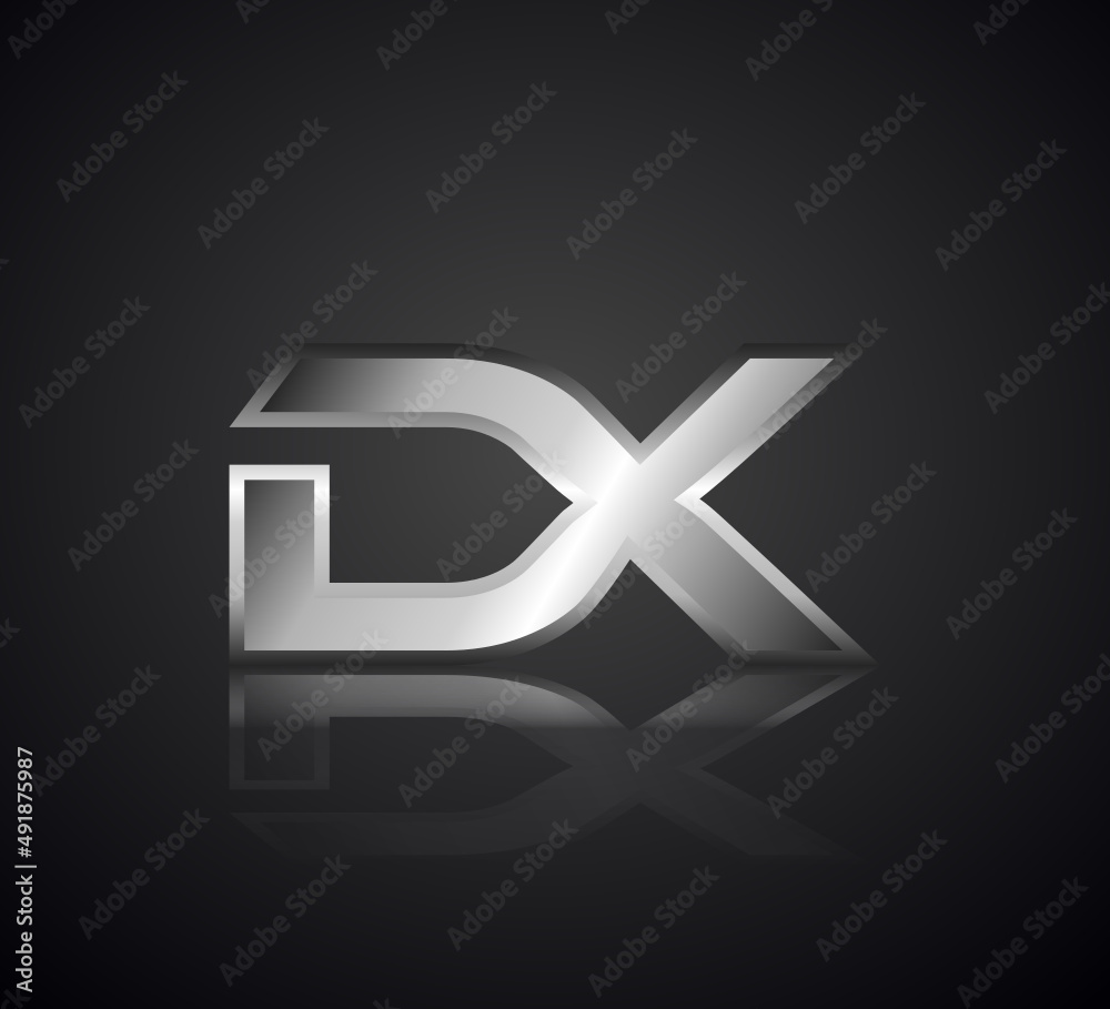 Obraz premium Modern Initial logo 2 letters Silver Metal Chrome simple in Dark Background with Shadow Reflection DX