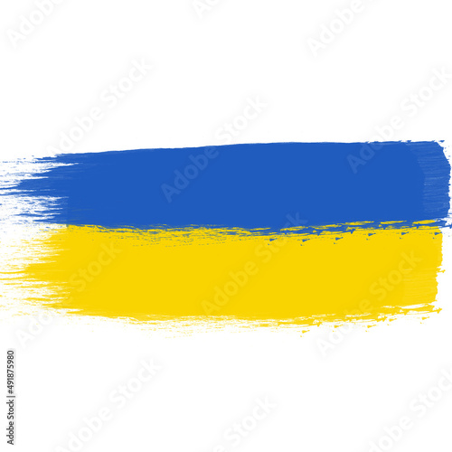 Ukrainian flag painted with a brush on a white background. Ukrainian symbol