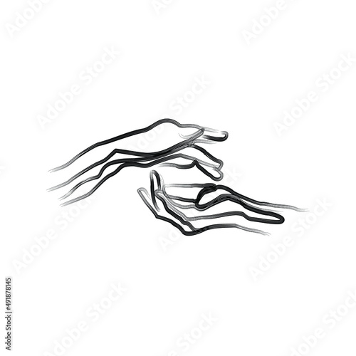 Vector illustration of hand in hand mutual help and affection. original hand drawn sketch 