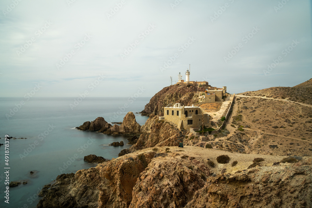 view of the Cabo de Gata lighthouse and coast in southern Spain