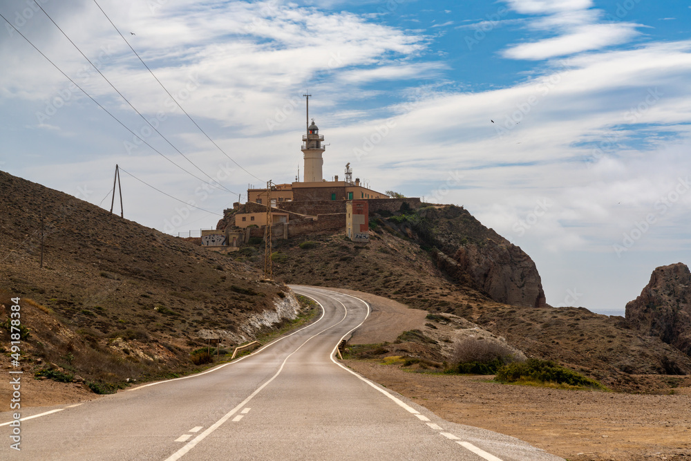view of the Cabo de Gata lighthouse and coast in southern Spain