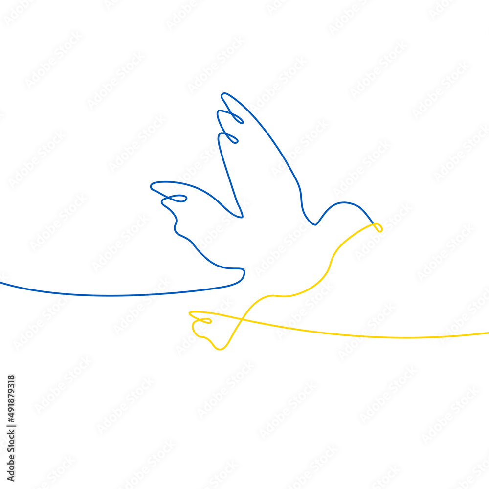 Ukrainian flag colors bird. Dove linear icon. Pray for Ukraine. Vector illustration isolated on white background. Ukrainian flag colors bird. Dove linear icon. Pray for Ukraine. Vector illustration isolated on white background.