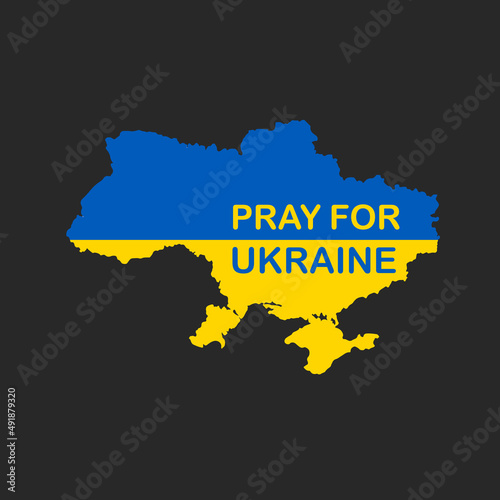 Pray for Ukraine. No war banner. Ukrainian flag with text. Aggression and military attack. Save Ukraine from russia. Vector illustration.