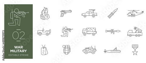Foto Set of war military line icons