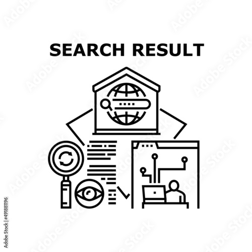 Search Result Vector Icon Concept. Search Result In Internet Online And On Computer, Informative Website For Search Information And Problem Solution. Researching Answer Black Illustration © vectorwin