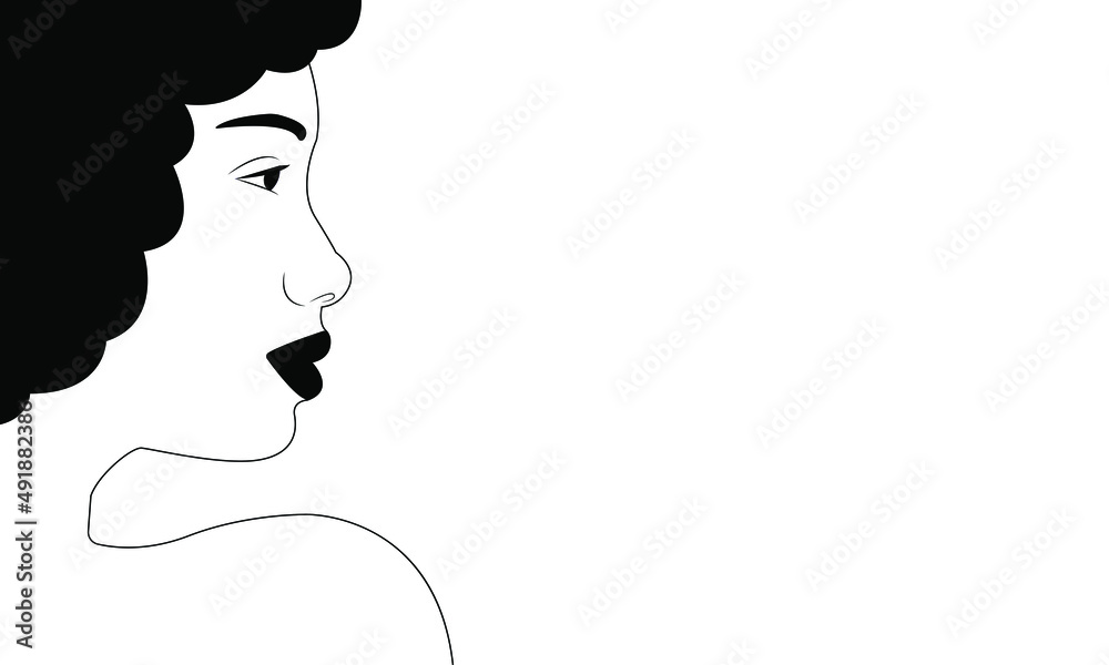 Black and white portrait of an African girl. Vector face of a girl. Portrait of a girl in profile