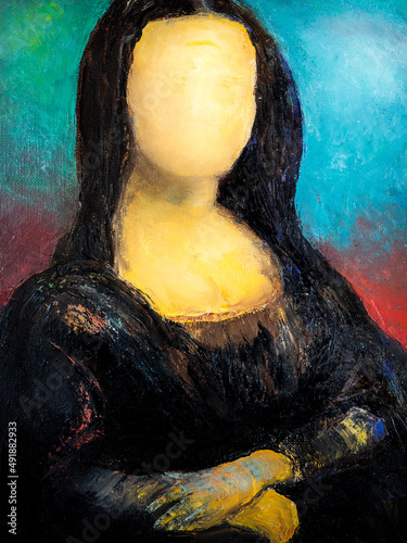 Cuadro en lienzo Oil painting of Mona Lisa with no face, a mysterious portrait of Mona Lisa