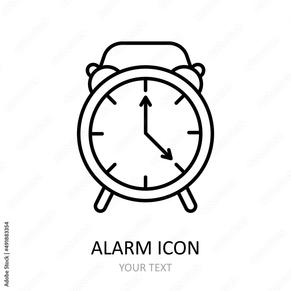 Vector illustration with alarm. Outline icon.