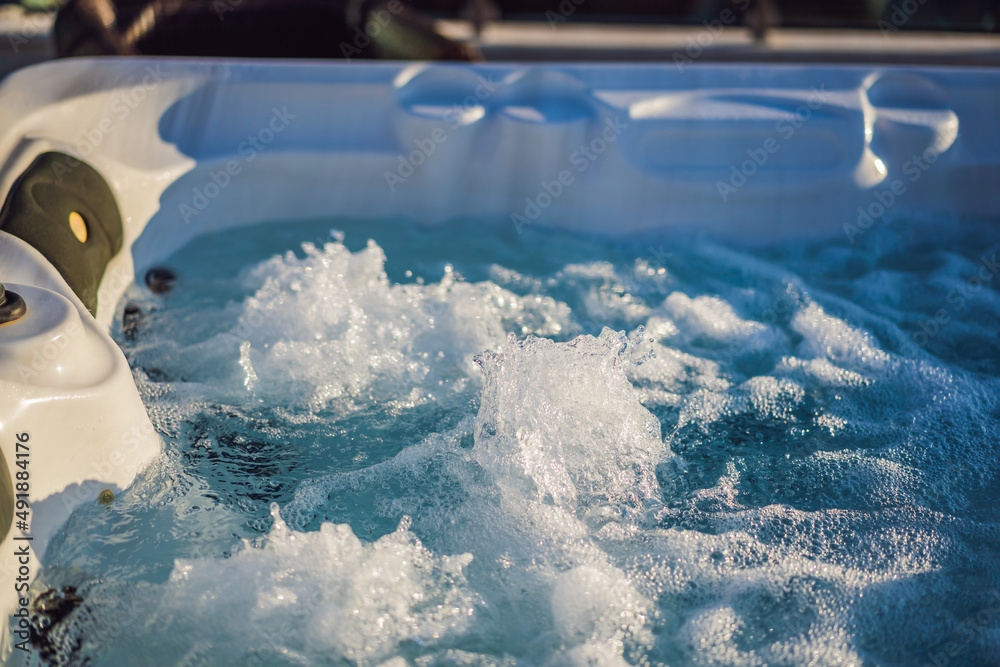 Hot tub hydromassage pool. Illuminated pool. Rest outside the city. Cottage with hydromassage pool