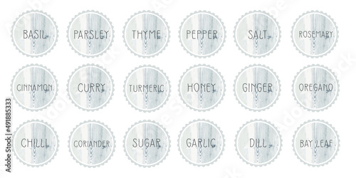 Pantry spice jar seasoning label sticker organizer set. Spices and herbs jar labels and stickers. kitchen storage organization. basil, pepper