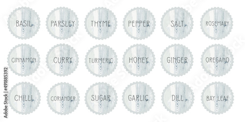Pantry spice jar seasoning label sticker organizer set. Spices and herbs jar labels and stickers. kitchen storage organization. basil, pepper