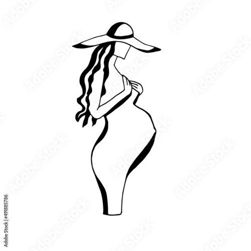 drawing black and white berm woman in a hat