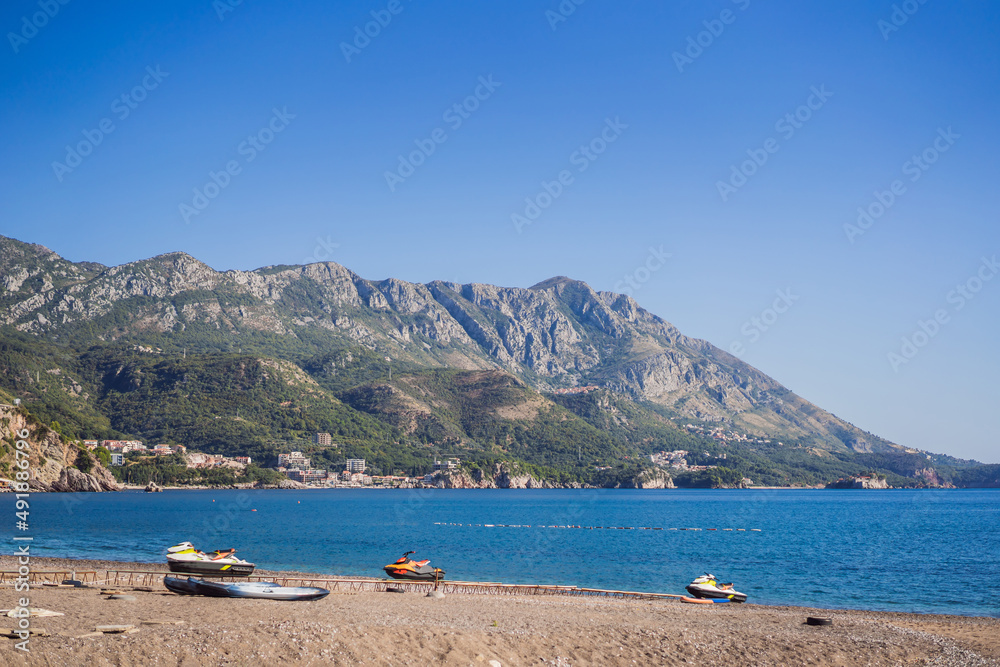Panoramic landscape of Budva riviera in Montenegro. Balkans, Adriatic sea, Europe
