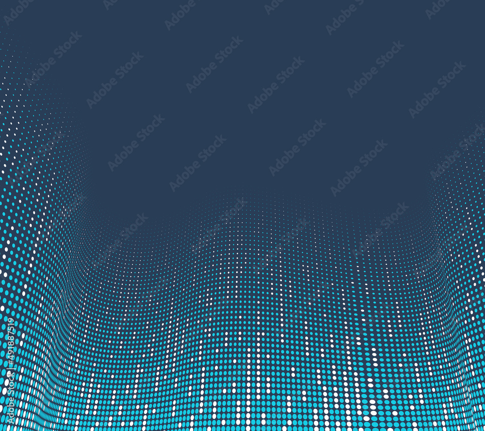 Dark blue dots in 3D perspective vector abstract background, multimedia internet information theme, wave stream of science technology or business blank template for ads. Dark blue dots in 3D perspective vector abstract background, multimedia internet information theme, wave stream of science technology or business blank template for ads.