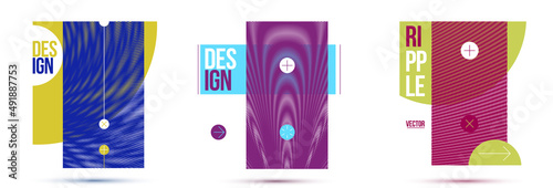 Graphic design elements vector set, moire trendy layouts with circles, posters and covers abstract modern art, optical art banners.
