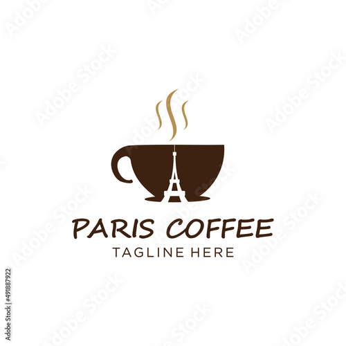 Canvas Print coffee cup and paris tower negative space illustration design